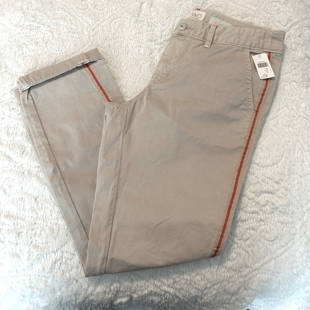 NWT Chino by Anthropologie Khaki Pants Red Stripe Sz 27 Cuffed Spring Vacation